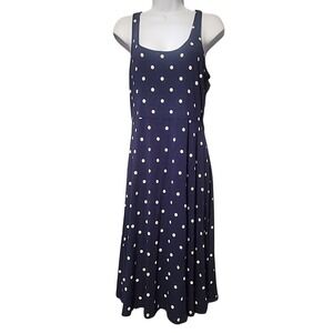 EUC Old Navy Polka Dots Navy Blue Shift Mini Dress Women M Crew Neck Sleeveless